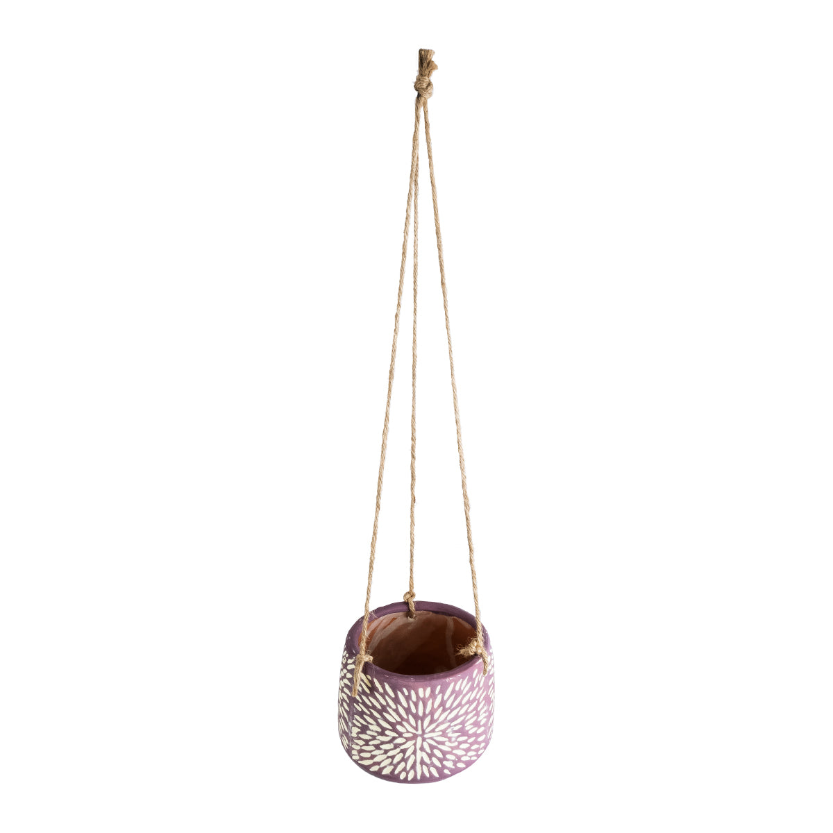 GloboStar® Artificial Garden NIGERIA 20529 Κρεμαστό Διακοσμητικό Κεραμικό Κασπώ Γλάστρα - Flower Pot Μωβ με Λευκό Φ12 x Υ11cm - ledmania.gr