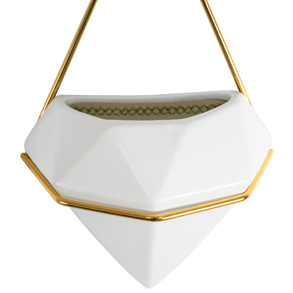 GloboStar® Artificial Garden LOUVRE 20533 Διακοσμητικό Κεραμικό Κασπώ Γλάστρα - Flower Pot Λευκό με Χρυσό Μ15 x Π8 x Υ24cm - ledmania.gr