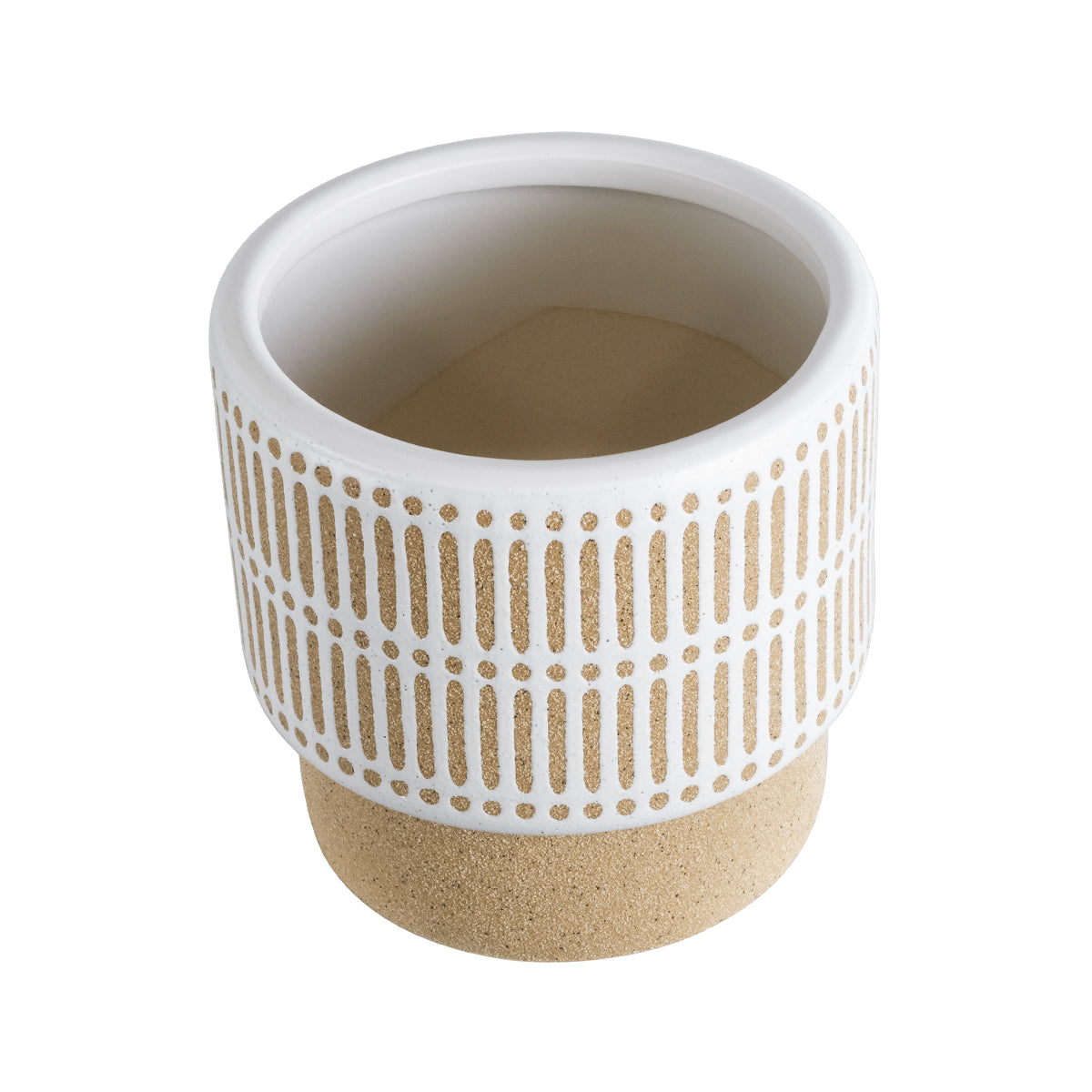 GloboStar® Artificial Garden AMARETTO 20543 Διακοσμητικό Κεραμικό Κασπώ Γλάστρα - Flower Pot Μπεζ με Λευκό Φ11 x Υ11cm - ledmania.gr