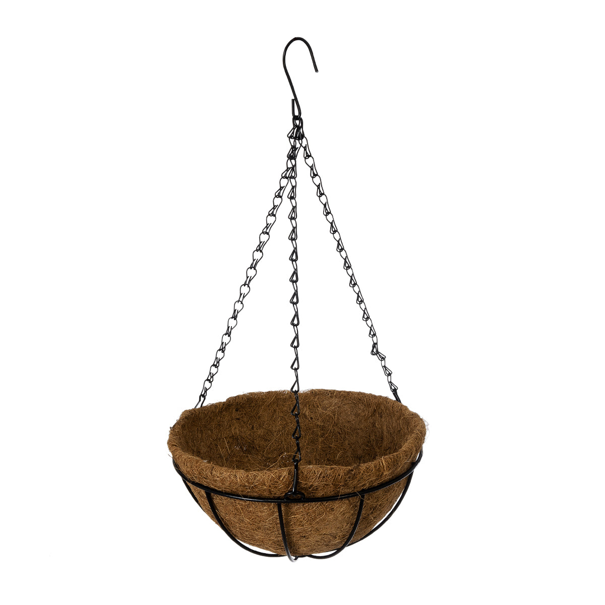 GloboStar® Artificial Garden SALAMINA 20560 Κρεμαστό Διακοσμητικό Κασπώ Γλάστρα - Flower Pot από Φλοιό Καρύδας Καφέ με Μαύρη Μεταλλική Βάση Φ25 x Υ14cm - ledmania.gr