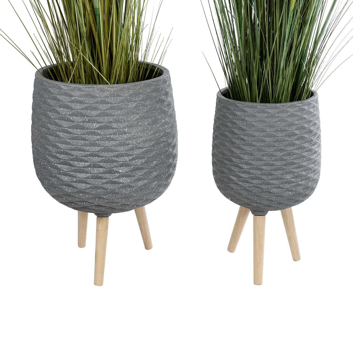 GloboStar® Artificial Garden LOUISIANA 20567 ΣΕΤ 2 Διακοσμητικά Πολυεστερικά Τσιμεντένιά Κασπώ Γλάστρες - Flower Pots Γκρι A:Φ36 x Υ54cm B:Φ32 x Υ49cm - ledmania.gr