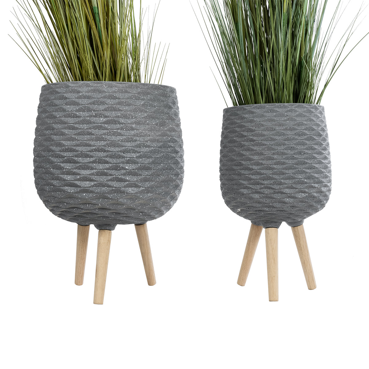 GloboStar® Artificial Garden LOUISIANA 20567 ΣΕΤ 2 Διακοσμητικά Πολυεστερικά Τσιμεντένιά Κασπώ Γλάστρες - Flower Pots Γκρι A:Φ36 x Υ54cm B:Φ32 x Υ49cm - ledmania.gr
