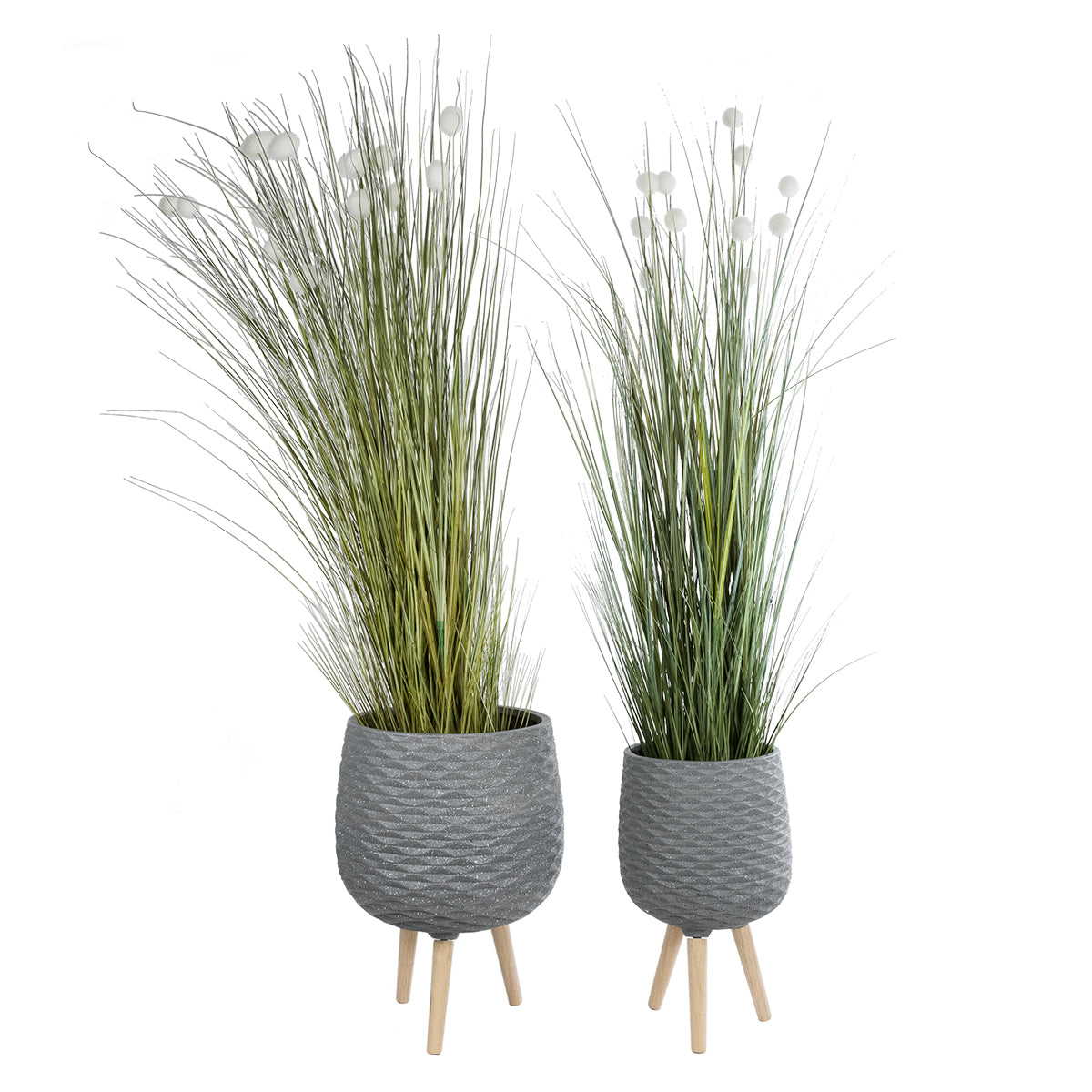GloboStar® Artificial Garden LOUISIANA 20567 ΣΕΤ 2 Διακοσμητικά Πολυεστερικά Τσιμεντένιά Κασπώ Γλάστρες - Flower Pots Γκρι A:Φ36 x Υ54cm B:Φ32 x Υ49cm - ledmania.gr