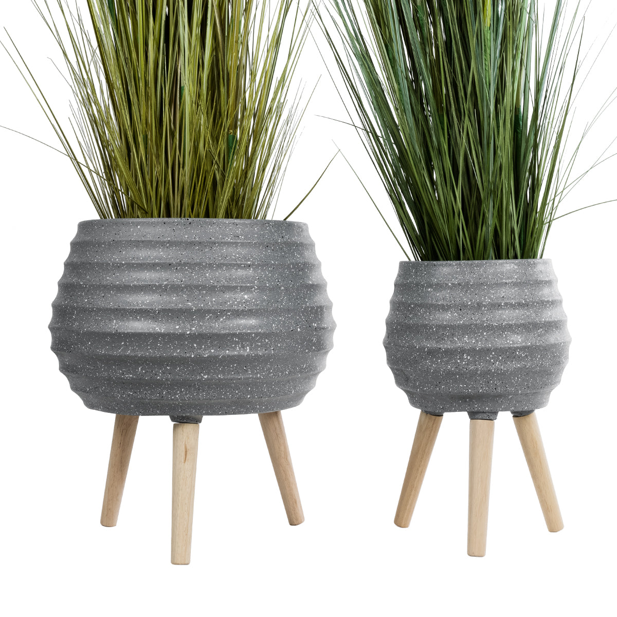 GloboStar® Artificial Garden MARYLAND 20568 ΣΕΤ 2 Διακοσμητικά Πολυεστερικά Τσιμεντένιά Κασπώ Γλάστρες - Flower Pots Γκρι A:Φ39 x Υ45cm B:Φ29 x Υ40cm - ledmania.gr