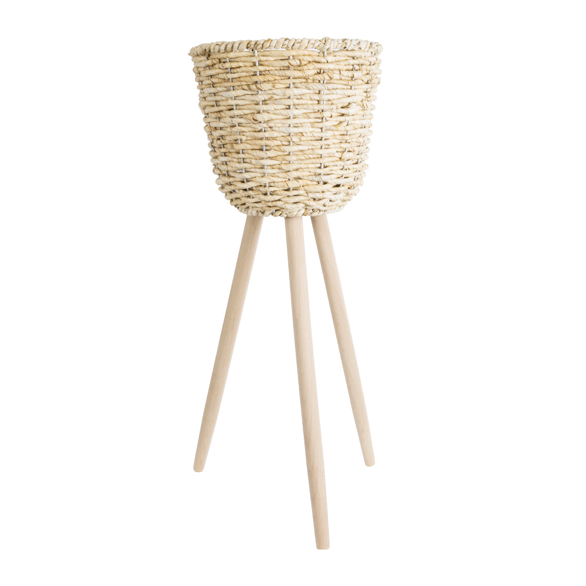GloboStar® Artificial Garden LIMNOS 20582 Διακοσμητικό Πλεκτό Κασπώ Γλάστρα - Flower Pot Μπεζ με Μπεζ Ξύλο Φ26 x Υ66cm - ledmania.gr