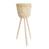 GloboStar® Artificial Garden LIMNOS 20582 Διακοσμητικό Πλεκτό Κασπώ Γλάστρα - Flower Pot Μπεζ με Μπεζ Ξύλο Φ26 x Υ66cm - ledmania.gr