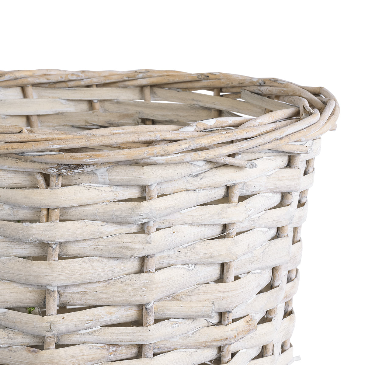 GloboStar® Artificial Garden DOMINGO 20593 Διακοσμητικό Πλεκτό Καλάθι - Κασπώ Γλάστρα - Flower Pot Λευκό με Μπεζ Φ21 x Υ30cm - ledmania.gr
