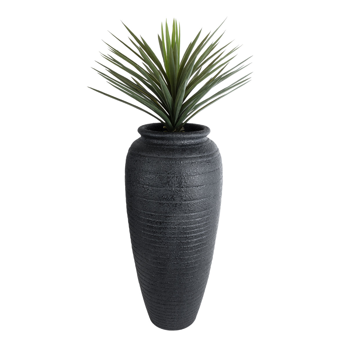 GloboStar® Artificial Garden OLYMPIA 20717 Επιδαπέδιο Πολυεστερικό Τσιμεντένιο Κασπώ Γλάστρα - Flower Pot Μαύρο Φ55 x Υ120cm - ledmania.gr