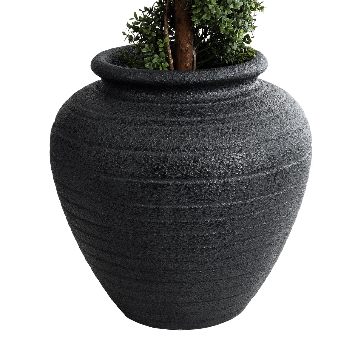 GloboStar® Artificial Garden OLYMPIA 20719 Επιδαπέδιο Πολυεστερικό Τσιμεντένιο Κασπώ Γλάστρα - Flower Pot Μαύρο Φ55 x Υ60cm - ledmania.gr
