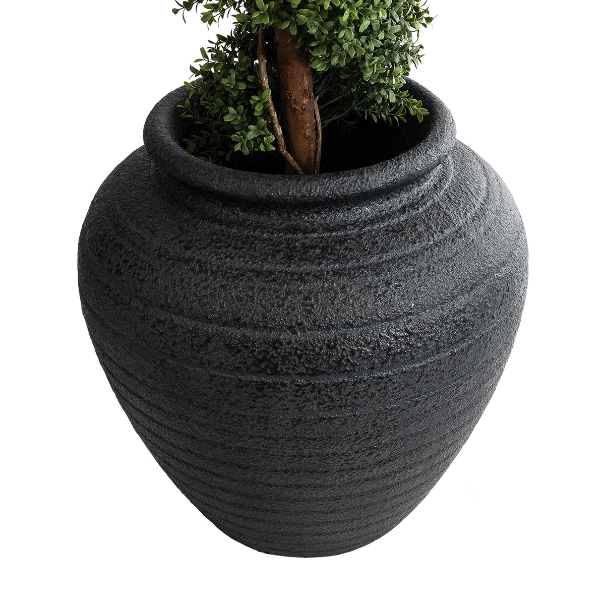 GloboStar® Artificial Garden OLYMPIA 20719 Επιδαπέδιο Πολυεστερικό Τσιμεντένιο Κασπώ Γλάστρα - Flower Pot Μαύρο Φ55 x Υ60cm - ledmania.gr