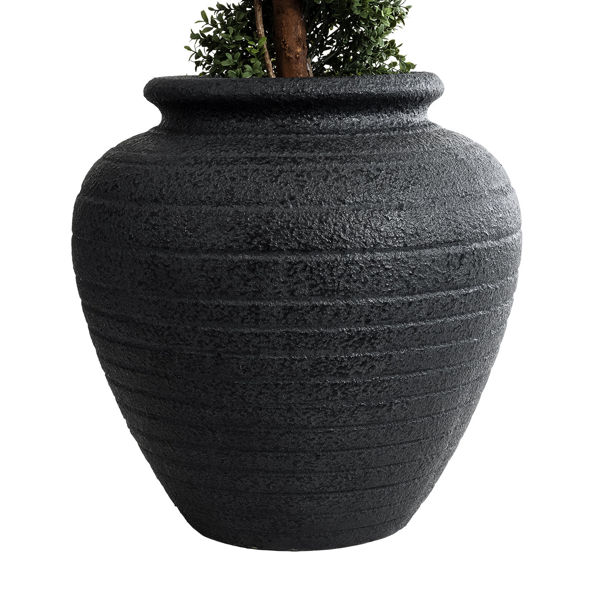GloboStar® Artificial Garden OLYMPIA 20719 Επιδαπέδιο Πολυεστερικό Τσιμεντένιο Κασπώ Γλάστρα - Flower Pot Μαύρο Φ55 x Υ60cm - ledmania.gr