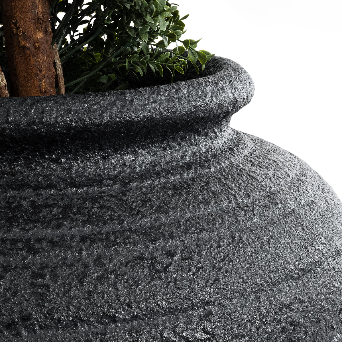 GloboStar® Artificial Garden OLYMPIA 20719 Επιδαπέδιο Πολυεστερικό Τσιμεντένιο Κασπώ Γλάστρα - Flower Pot Μαύρο Φ55 x Υ60cm - ledmania.gr