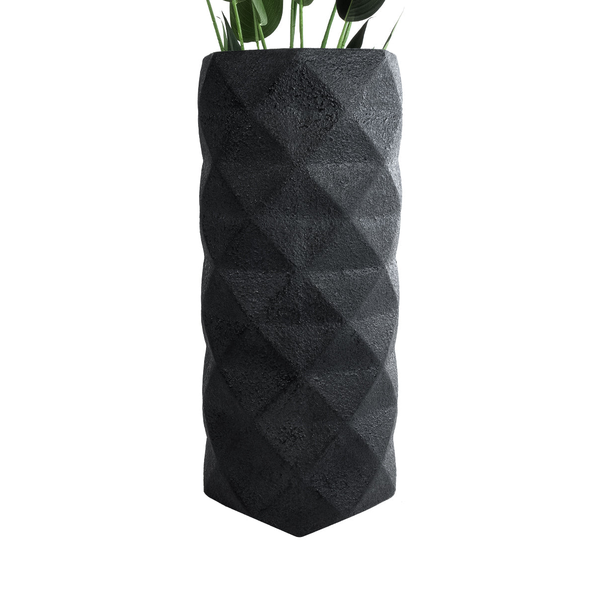 GloboStar® Artificial Garden GENOVA 20724 Επιδαπέδιο Πολυεστερικό Τσιμεντένιο Κασπώ Γλάστρα - Flower Pot Μαύρο Φ40 x Υ90cm - ledmania.gr