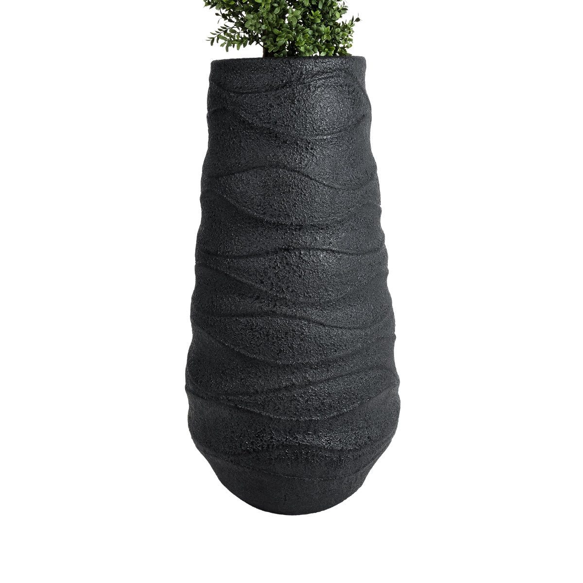 GloboStar® Artificial Garden BOLOGNA 20727 Επιδαπέδιο Πολυεστερικό Τσιμεντένιο Κασπώ Γλάστρα - Flower Pot Μαύρο Φ45 x Υ90cm - ledmania.gr