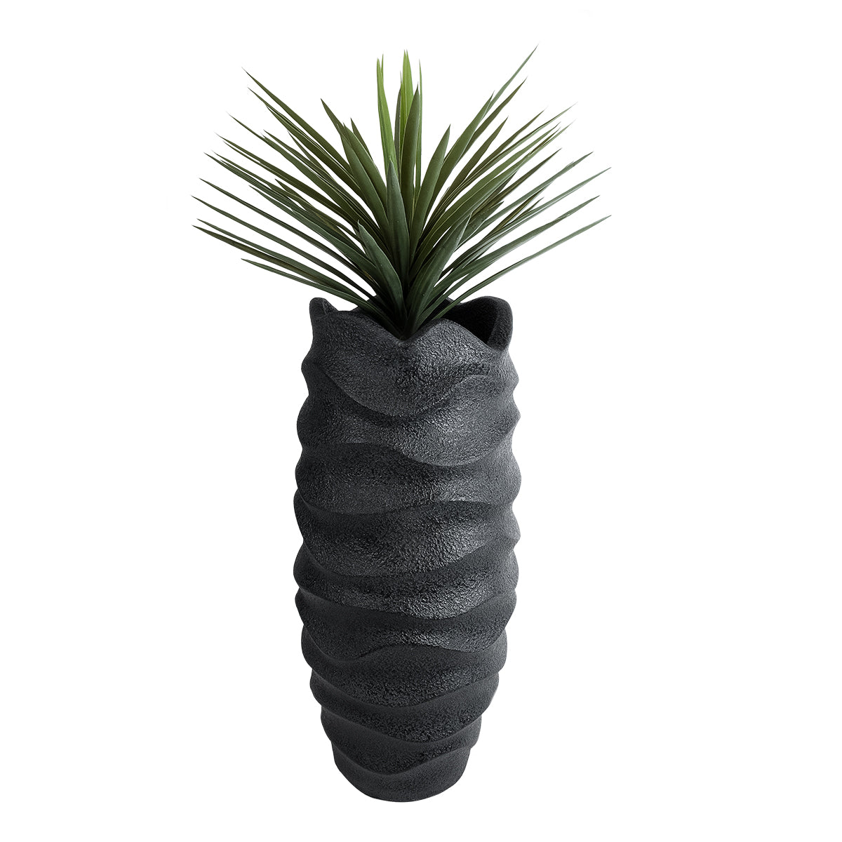 GloboStar® Artificial Garden MONREALE 20728 Επιδαπέδιο Πολυεστερικό Τσιμεντένιο Κασπώ Γλάστρα - Flower Pot Μαύρο Φ50 x Υ110cm - ledmania.gr