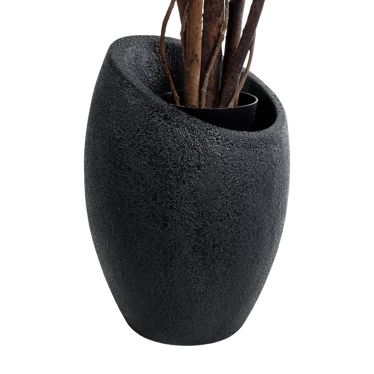 GloboStar® Artificial Garden MESTRE 20732 Επιδαπέδιο Πολυεστερικό Τσιμεντένιο Κασπώ Γλάστρα - Flower Pot Μαύρο Φ40 x Υ60cm - ledmania.gr