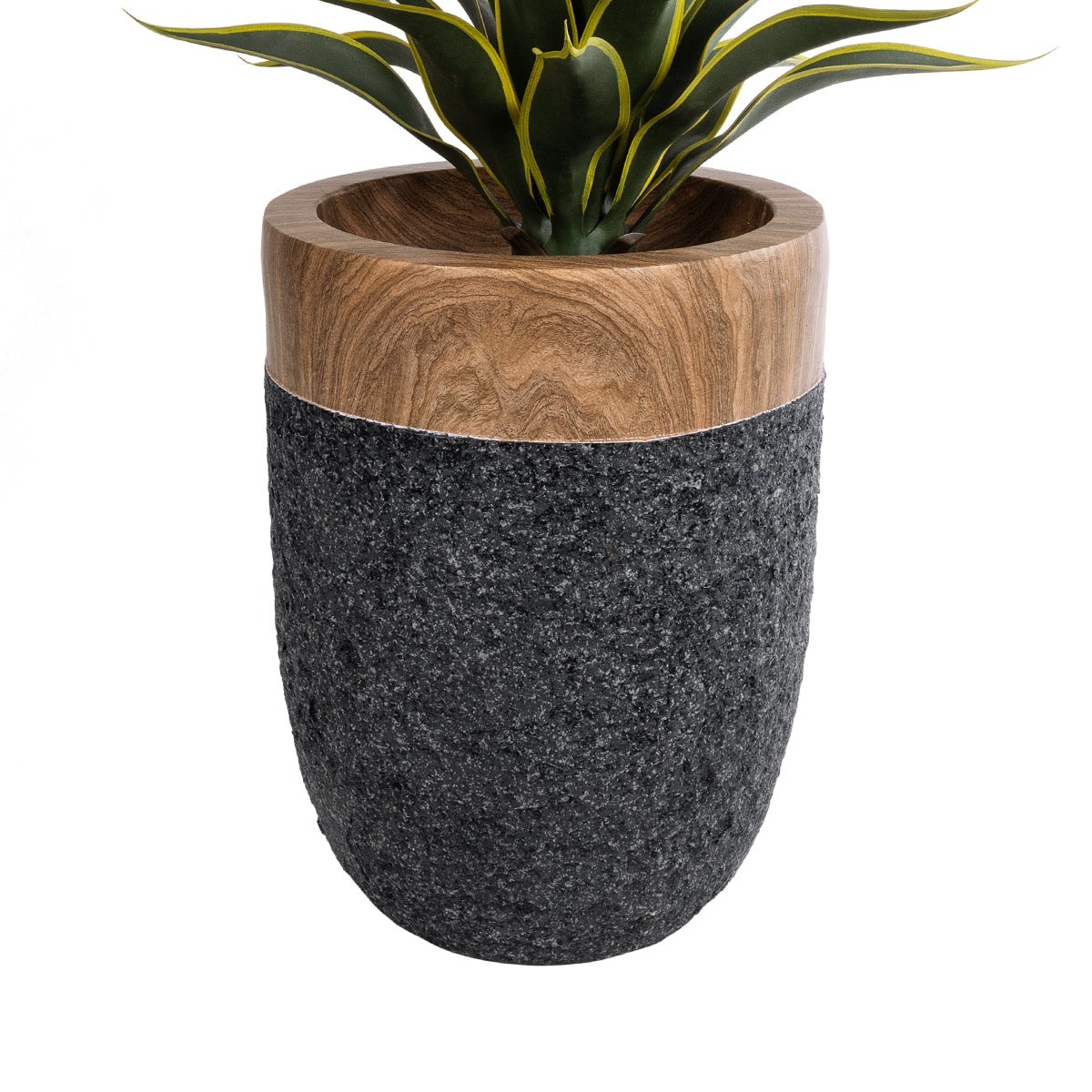 GloboStar® Artificial Garden BELLAGIO 20744 Επιδαπέδιο Πολυεστερικό Τσιμεντένιο Κασπώ Γλάστρα - Flower Pot Μαύρο με Καφέ Φ39 x Υ52cm - ledmania.gr