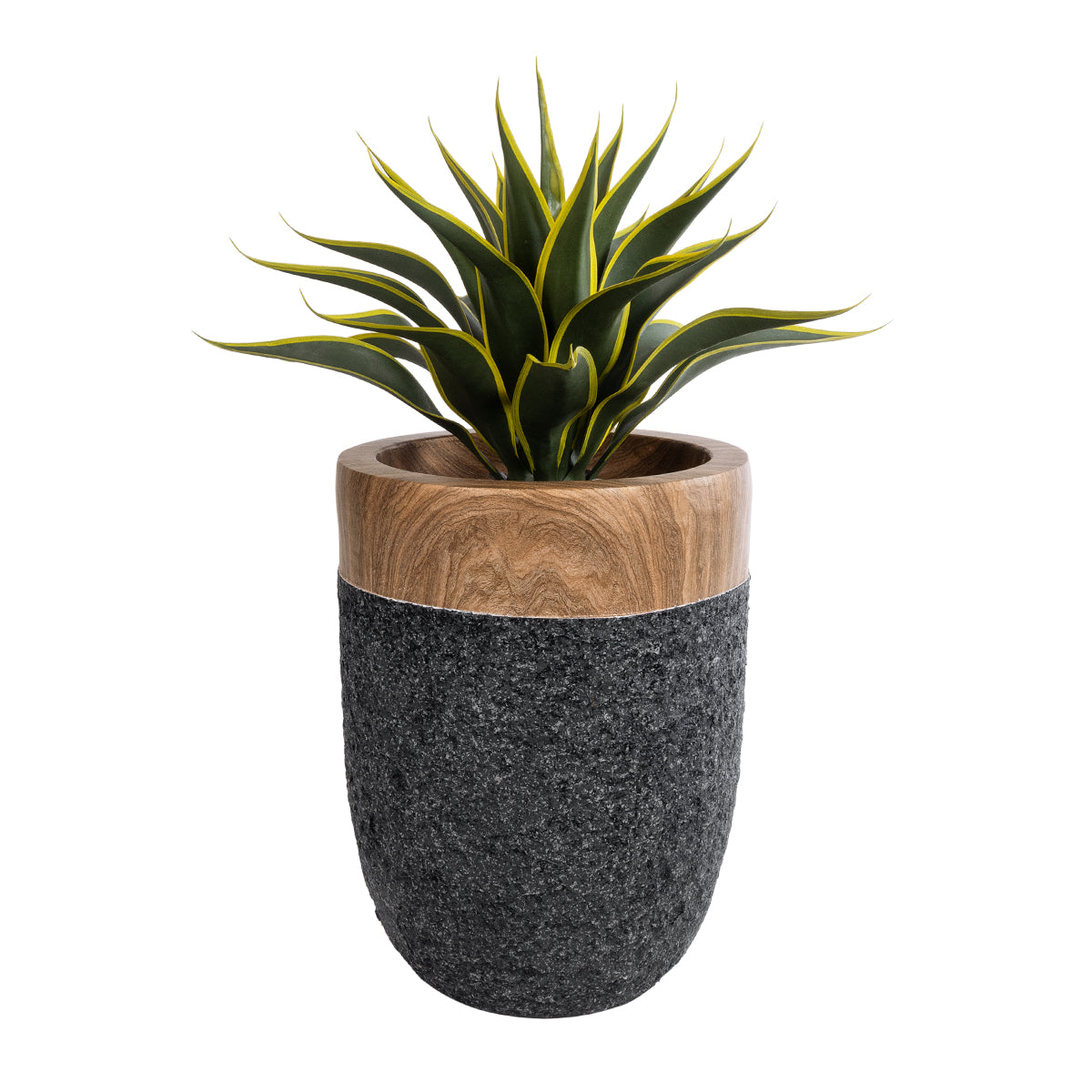 GloboStar® Artificial Garden BELLAGIO 20744 Επιδαπέδιο Πολυεστερικό Τσιμεντένιο Κασπώ Γλάστρα - Flower Pot Μαύρο με Καφέ Φ39 x Υ52cm - ledmania.gr