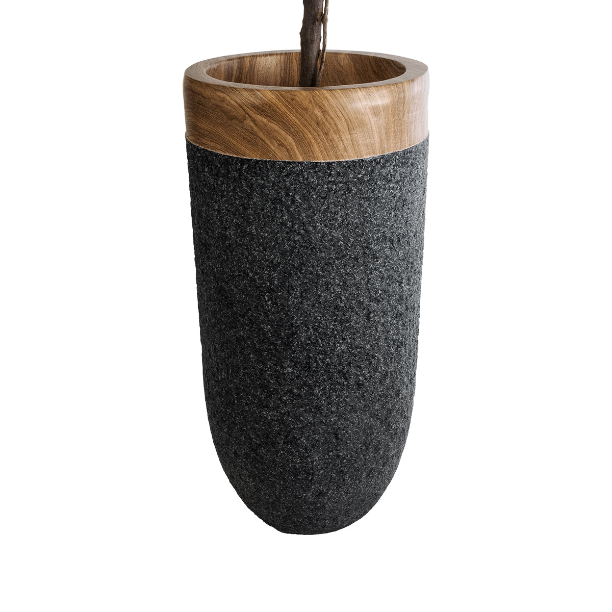 GloboStar® Artificial Garden BALLAGIO 20745 Επιδαπέδιο Πολυεστερικό Τσιμεντένιο Κασπώ Γλάστρα - Flower Pot Μαύρο με Καφέ Φ42 x Υ91cm - ledmania.gr