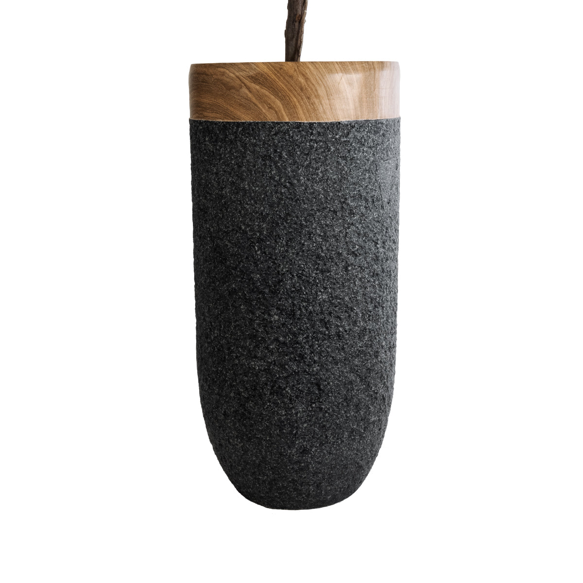GloboStar® Artificial Garden BALLAGIO 20745 Επιδαπέδιο Πολυεστερικό Τσιμεντένιο Κασπώ Γλάστρα - Flower Pot Μαύρο με Καφέ Φ42 x Υ91cm - ledmania.gr