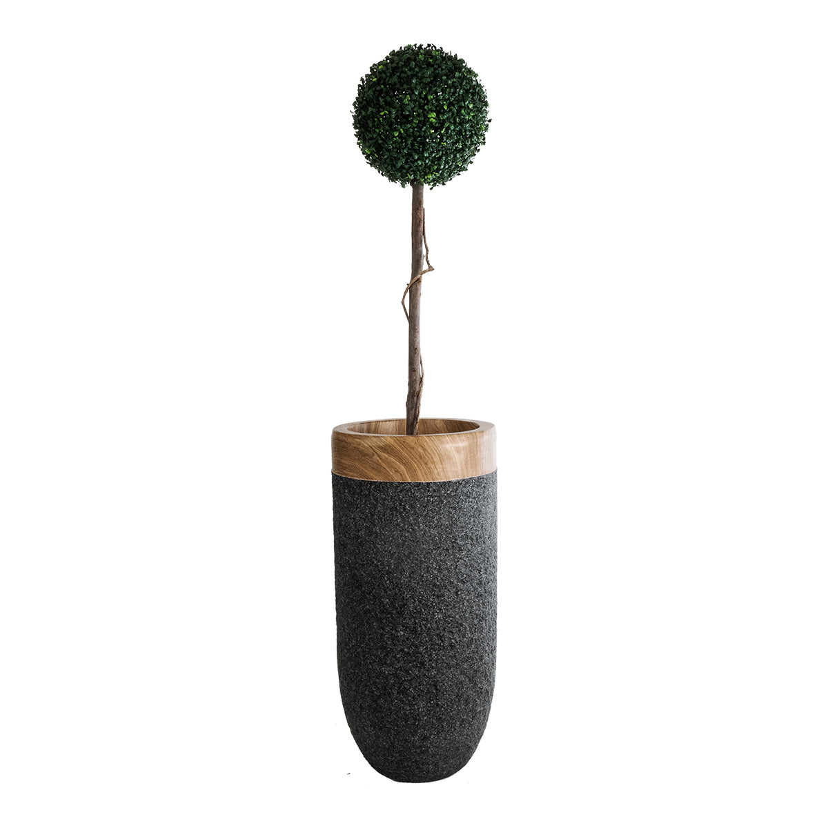 GloboStar® Artificial Garden BALLAGIO 20745 Επιδαπέδιο Πολυεστερικό Τσιμεντένιο Κασπώ Γλάστρα - Flower Pot Μαύρο με Καφέ Φ42 x Υ91cm - ledmania.gr