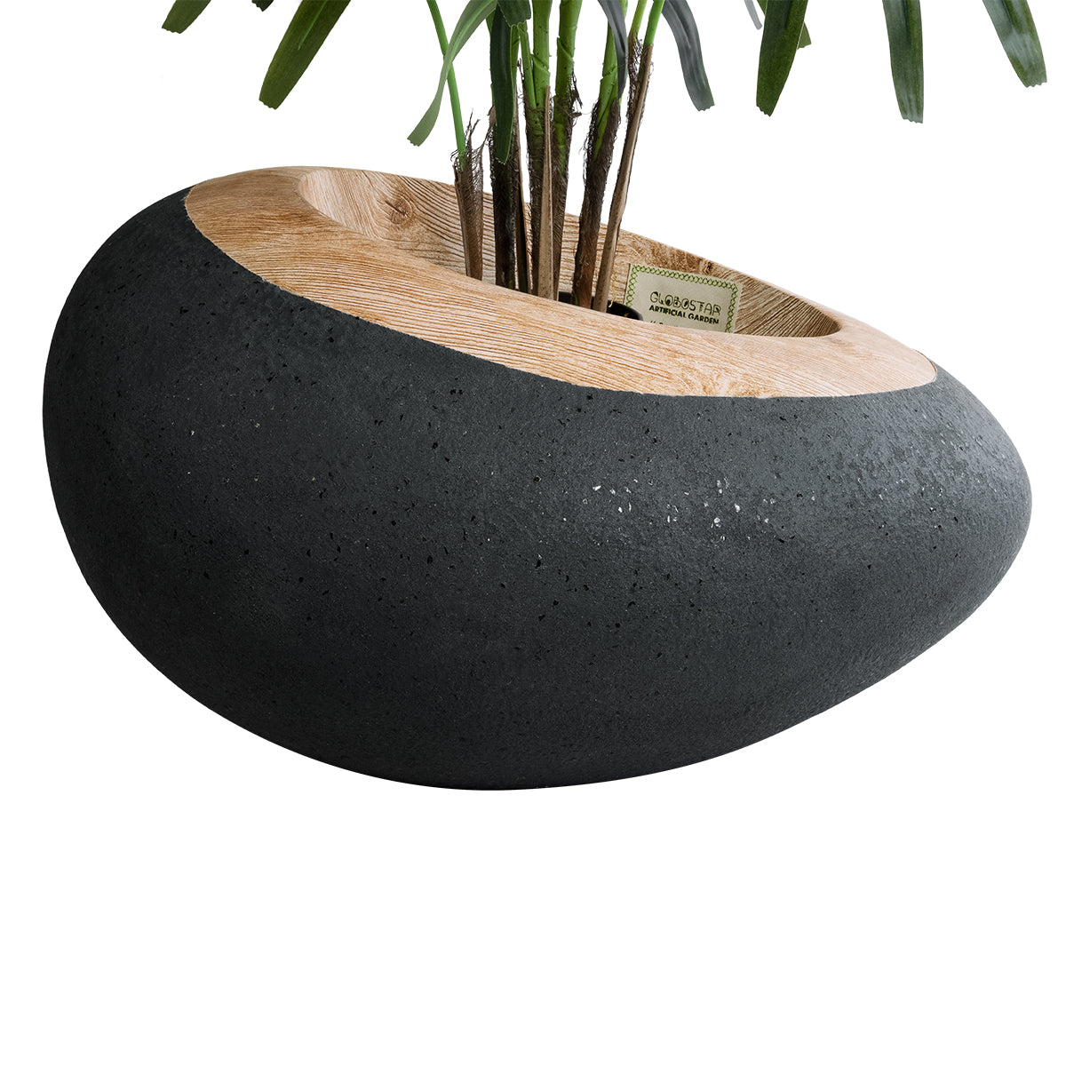 GloboStar® Artificial Garden RAVELLO 20746 Επιδαπέδιο Πολυεστερικό Τσιμεντένιο Κασπώ Γλάστρα - Flower Pot Μαύρο με Καφέ Μ82 x Π62 x Υ45cm - ledmania.gr