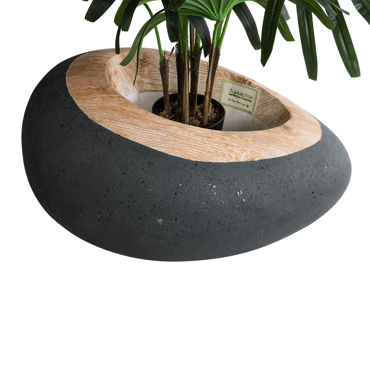 GloboStar® Artificial Garden RAVELLO 20746 Επιδαπέδιο Πολυεστερικό Τσιμεντένιο Κασπώ Γλάστρα - Flower Pot Μαύρο με Καφέ Μ82 x Π62 x Υ45cm - ledmania.gr