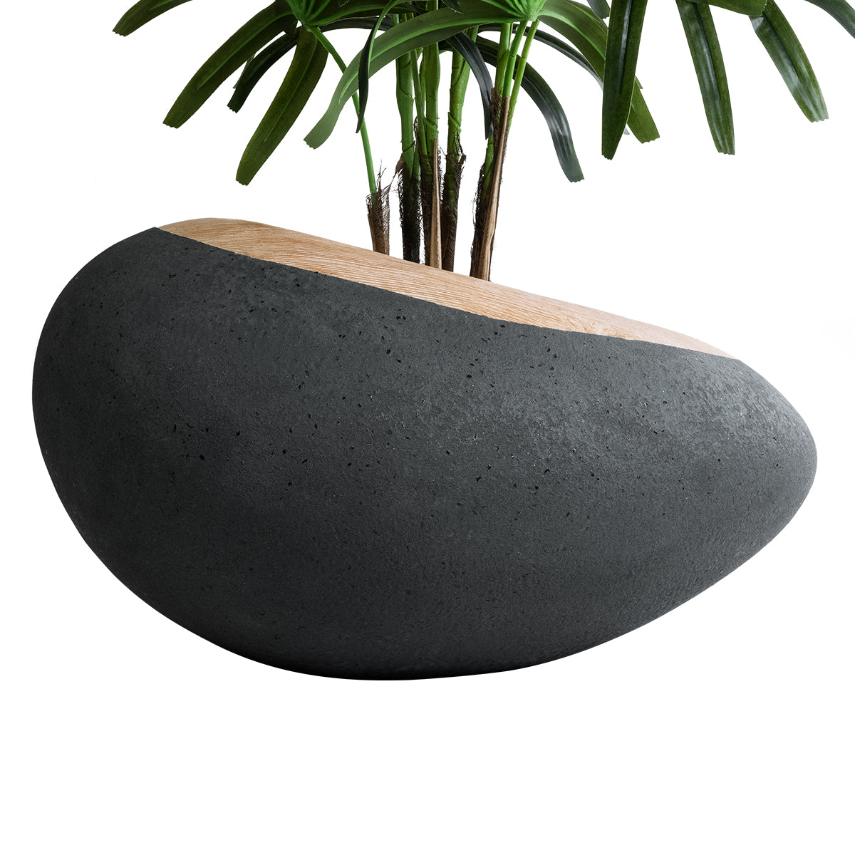 GloboStar® Artificial Garden RAVELLO 20746 Επιδαπέδιο Πολυεστερικό Τσιμεντένιο Κασπώ Γλάστρα - Flower Pot Μαύρο με Καφέ Μ82 x Π62 x Υ45cm - ledmania.gr