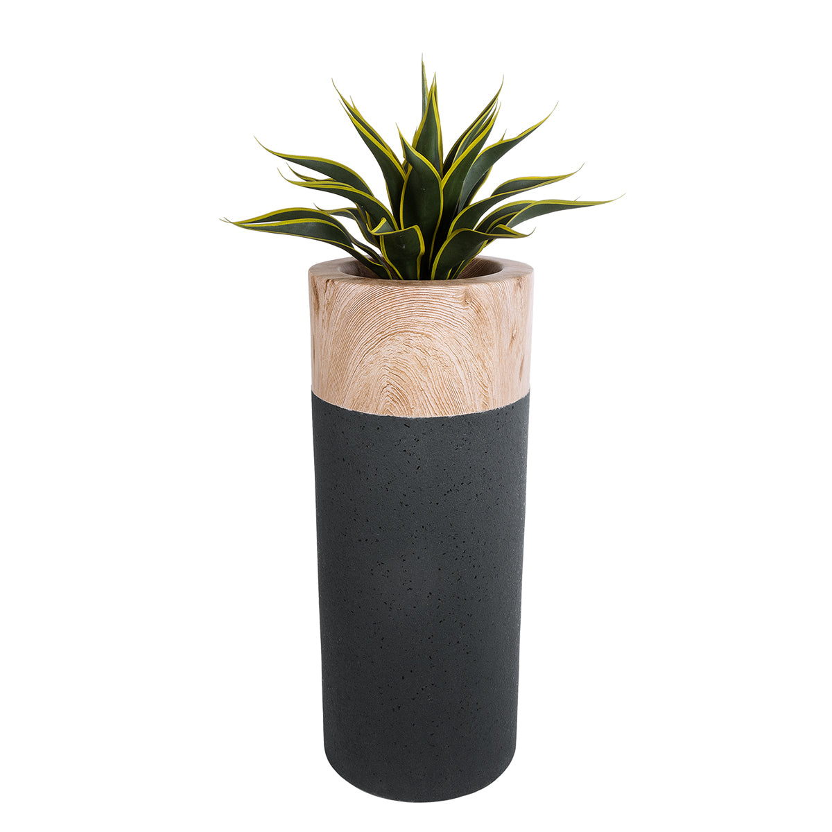 GloboStar® Artificial Garden BELLANO 20748 Επιδαπέδιο Πολυεστερικό Τσιμεντένιο Κασπώ Γλάστρα - Flower Pot Καφέ - Μαύρο Φ36 x Υ90cm - ledmania.gr