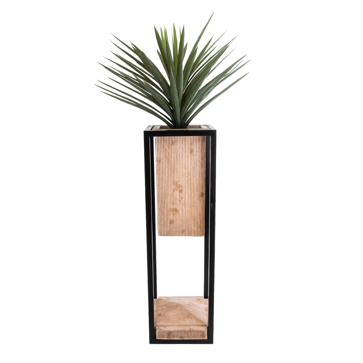 GloboStar® Artificial Garden CASSIANO 20752 Επιδαπέδιο Μεταλλικό Τσιμεντένιο Κασπώ Γλάστρα - Flower Pot Καφέ με Μαύρο Μ36 x Π36 x Υ120cm - ledmania.gr