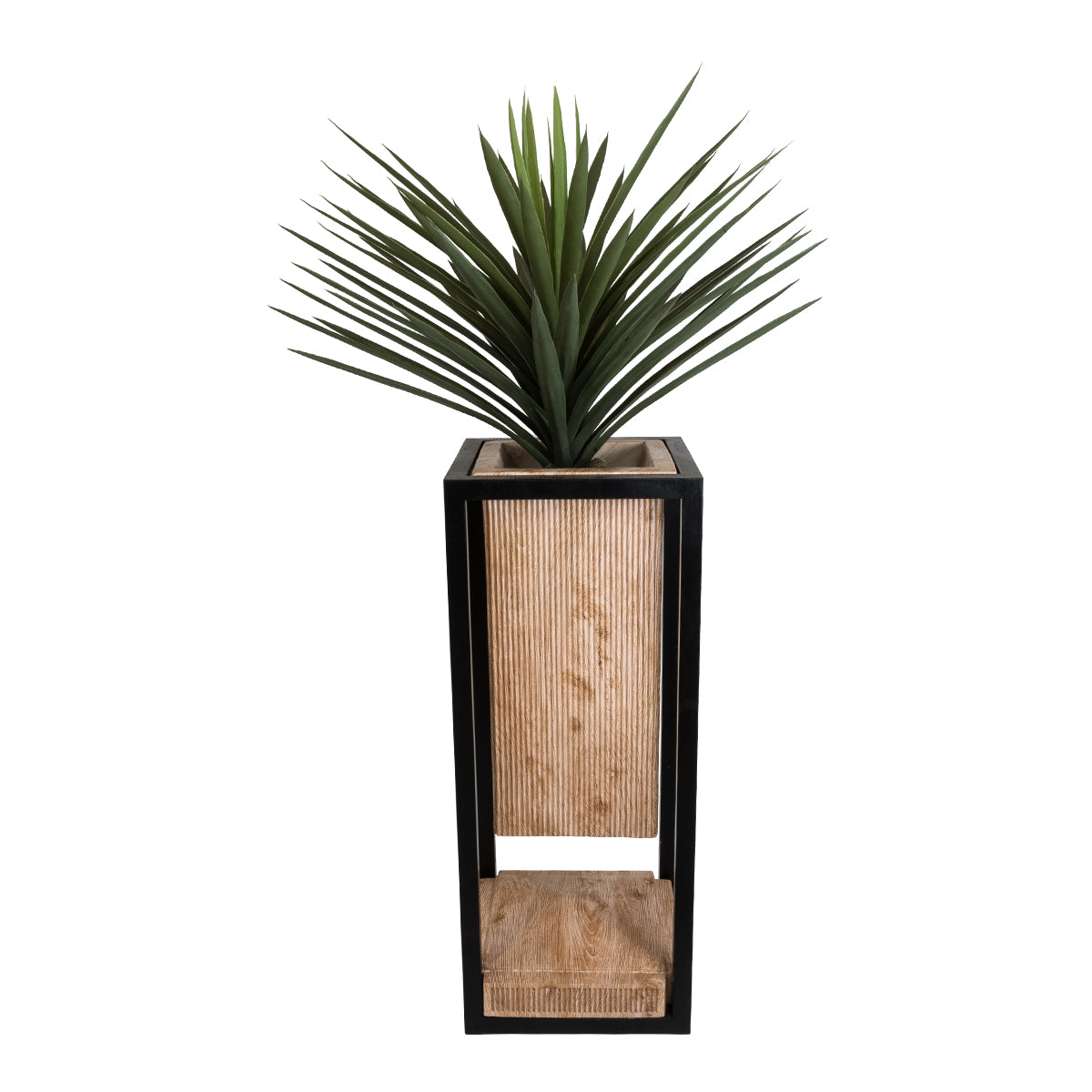 GloboStar® Artificial Garden CASSIANO 20753 Επιδαπέδιο Μεταλλικό Τσιμεντένιο Κασπώ Γλάστρα - Flower Pot Καφέ με Μαύρο Μ36 x Π36 x Υ90cm - ledmania.gr