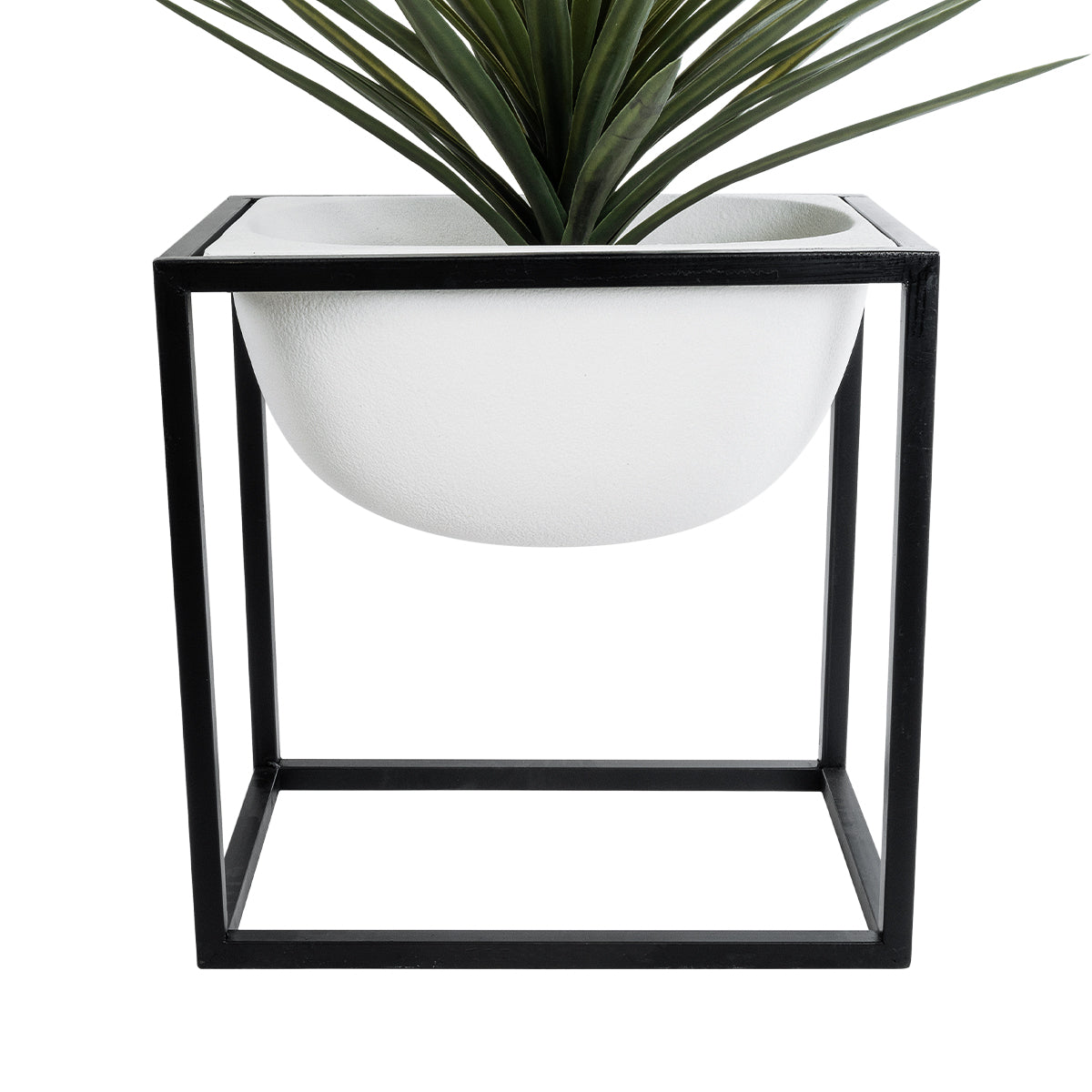 GloboStar® Artificial Garden FIORI 20754 Επιδαπέδιο Μεταλλικό Τσιμεντένιο Κασπώ Γλάστρα - Flower Pot Λευκό με Μαύρο Μ60 x Π40 x Υ60cm - ledmania.gr