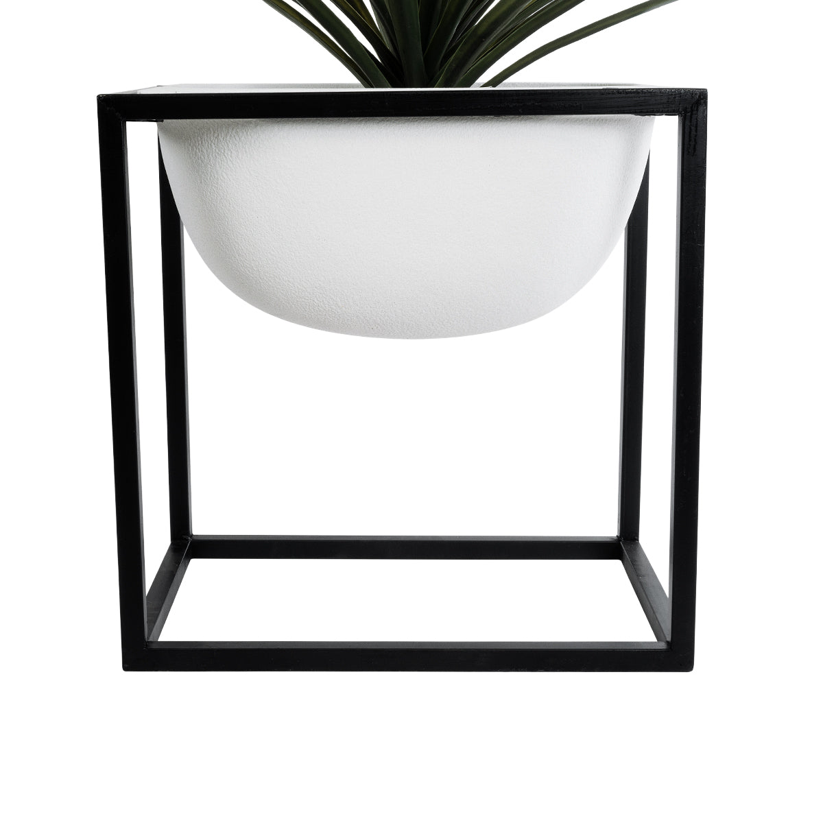 GloboStar® Artificial Garden FIORI 20754 Επιδαπέδιο Μεταλλικό Τσιμεντένιο Κασπώ Γλάστρα - Flower Pot Λευκό με Μαύρο Μ60 x Π40 x Υ60cm - ledmania.gr