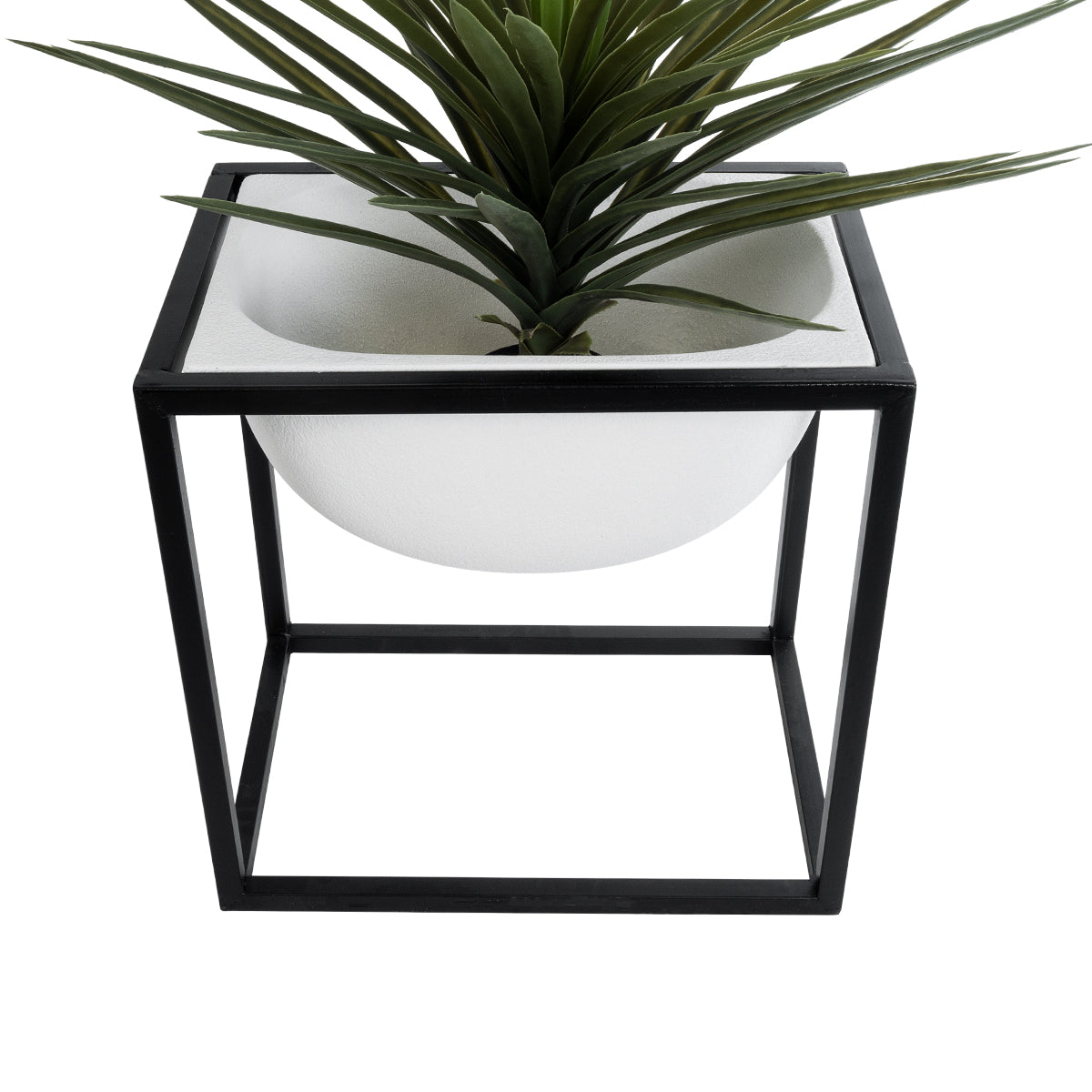 GloboStar® Artificial Garden FIORI 20754 Επιδαπέδιο Μεταλλικό Τσιμεντένιο Κασπώ Γλάστρα - Flower Pot Λευκό με Μαύρο Μ60 x Π40 x Υ60cm - ledmania.gr