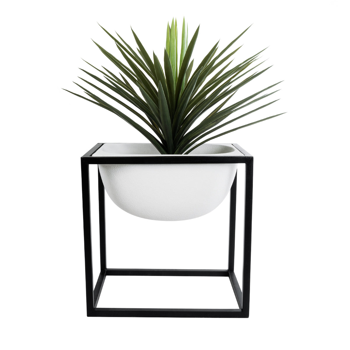 GloboStar® Artificial Garden FIORI 20754 Επιδαπέδιο Μεταλλικό Τσιμεντένιο Κασπώ Γλάστρα - Flower Pot Λευκό με Μαύρο Μ60 x Π40 x Υ60cm - ledmania.gr