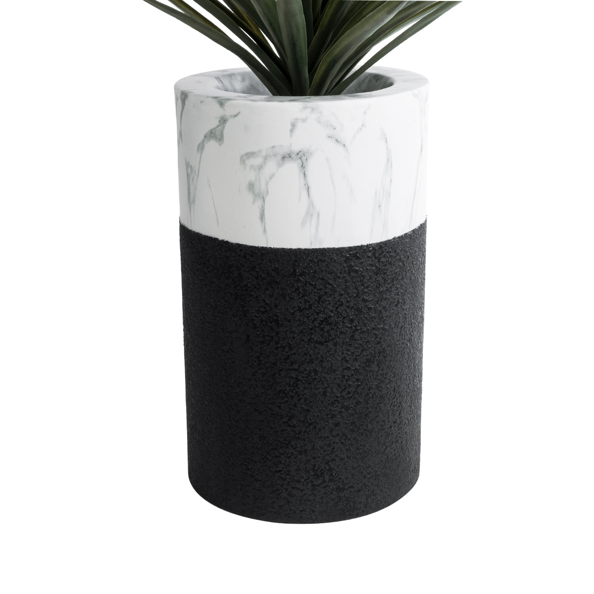 GloboStar® Artificial Garden ALMUDENA 20769 Επιδαπέδιο Πολυεστερικό Τσιμεντένιο Κασπώ Γλάστρα - Flower Pot Μαύρο με Λευκό Φ36 x Υ60cm - ledmania.gr