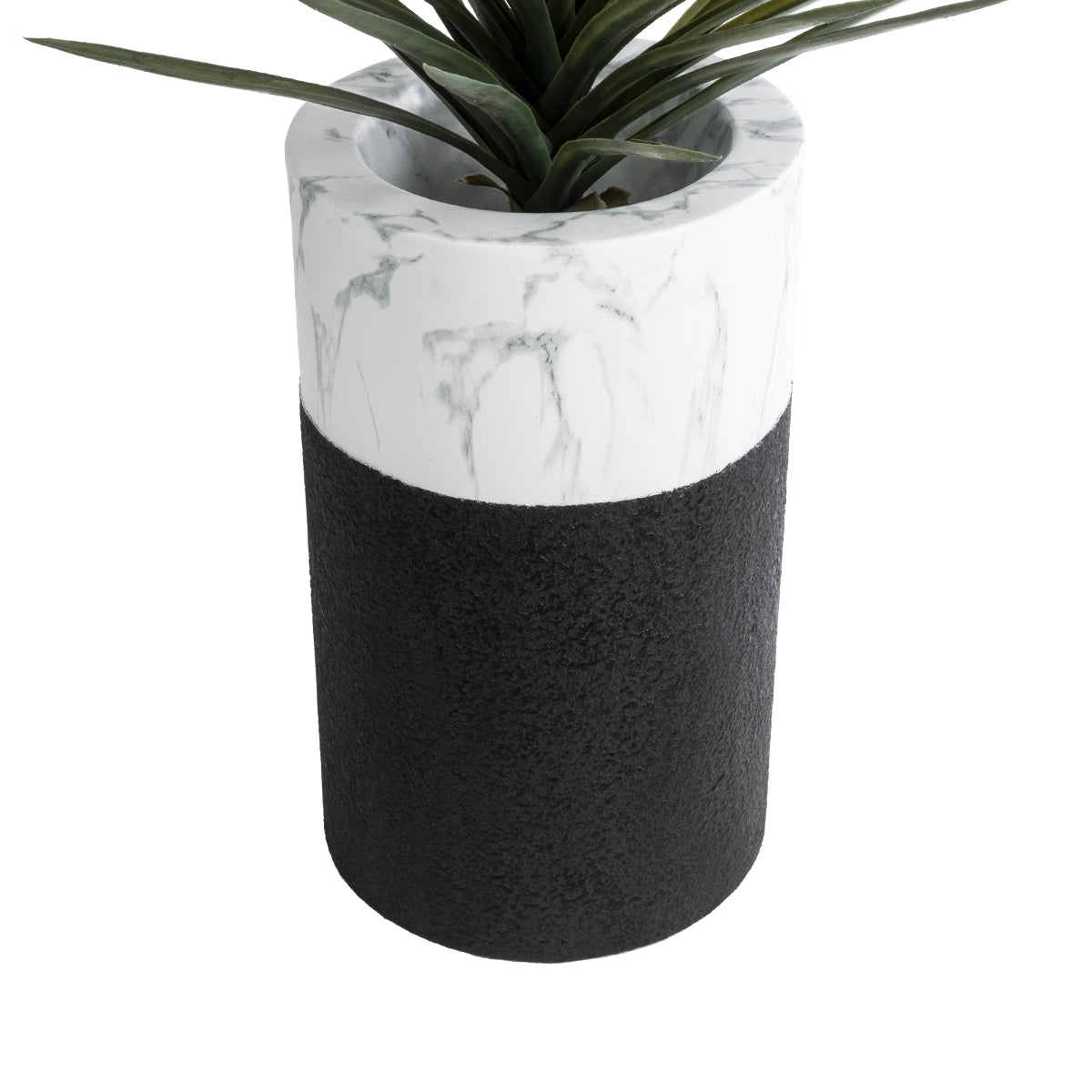 GloboStar® Artificial Garden ALMUDENA 20769 Επιδαπέδιο Πολυεστερικό Τσιμεντένιο Κασπώ Γλάστρα - Flower Pot Μαύρο με Λευκό Φ36 x Υ60cm - ledmania.gr