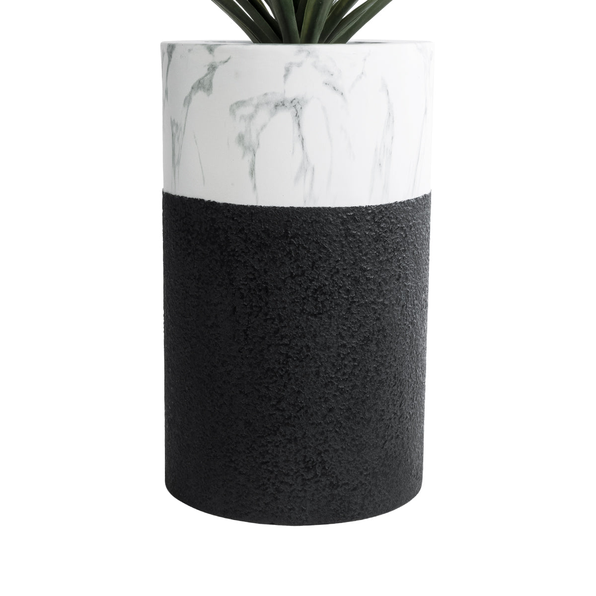 GloboStar® Artificial Garden ALMUDENA 20769 Επιδαπέδιο Πολυεστερικό Τσιμεντένιο Κασπώ Γλάστρα - Flower Pot Μαύρο με Λευκό Φ36 x Υ60cm - ledmania.gr