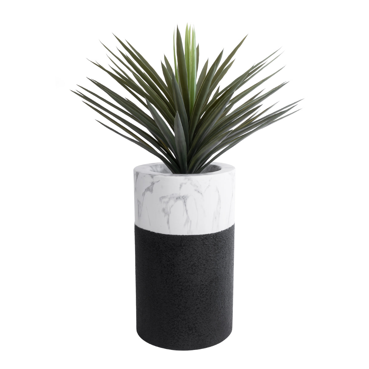 GloboStar® Artificial Garden ALMUDENA 20769 Επιδαπέδιο Πολυεστερικό Τσιμεντένιο Κασπώ Γλάστρα - Flower Pot Μαύρο με Λευκό Φ36 x Υ60cm - ledmania.gr
