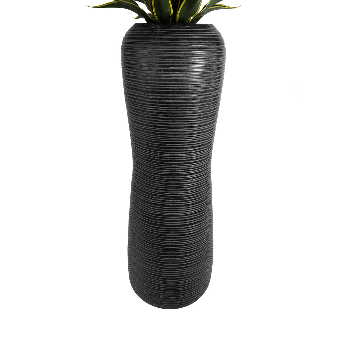 GloboStar® Artificial Garden BARRIO 20772 Επιδαπέδιο Πολυεστερικό Τσιμεντένιο Κασπώ Γλάστρα - Flower Pot Μαύρο Φ40 x Υ122cm - ledmania.gr
