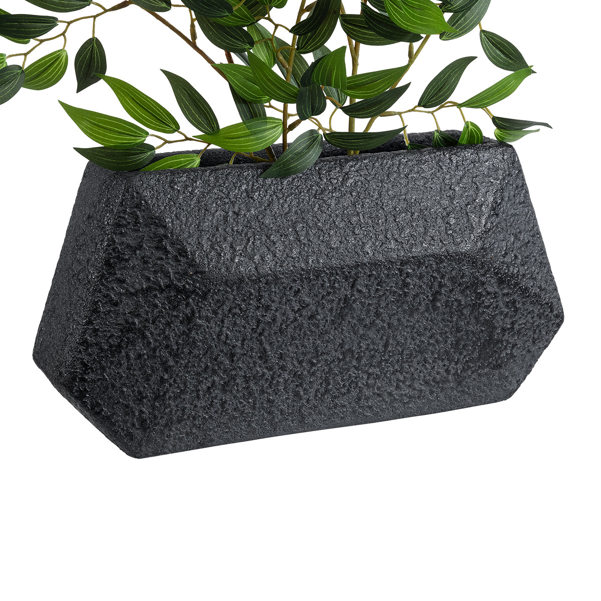 GloboStar® Artificial Garden GREENWICH 20785 Επιδαπέδιο Πολυεστερικό Τσιμεντένιο Κασπώ Γλάστρα - Flower Pot Μαύρο Μ40 x Π16 x Υ21cm - ledmania.gr