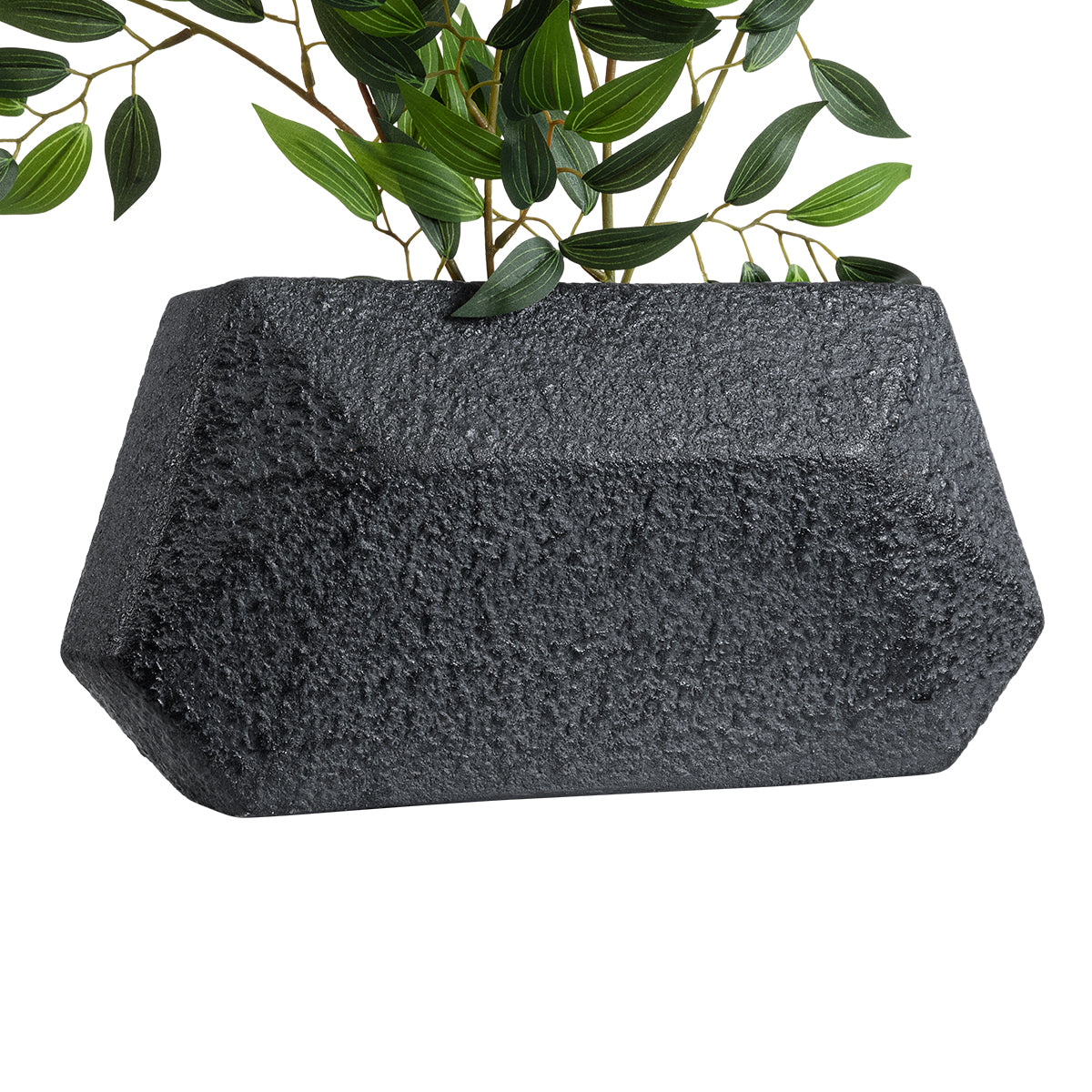 GloboStar® Artificial Garden GREENWICH 20785 Επιδαπέδιο Πολυεστερικό Τσιμεντένιο Κασπώ Γλάστρα - Flower Pot Μαύρο Μ40 x Π16 x Υ21cm - ledmania.gr
