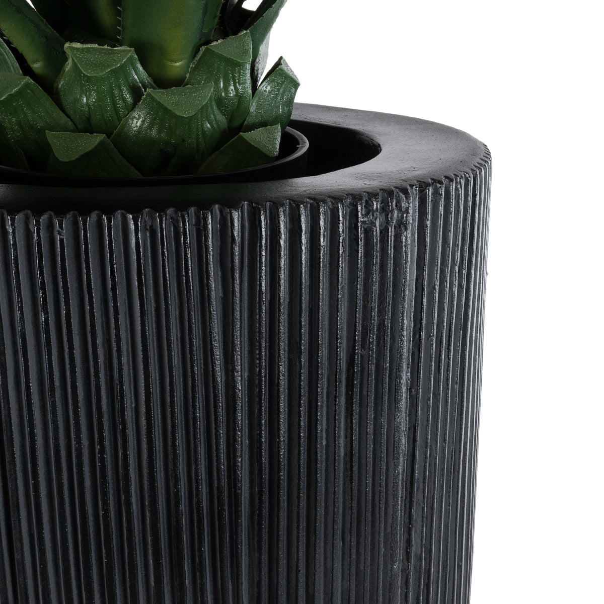 GloboStar® Artificial Garden CASTLE 20792 Επιδαπέδιο Πολυεστερικό Τσιμεντένιο Κασπώ Γλάστρα - Flower Pot Μαύρο Φ43 x Υ112cm - ledmania.gr