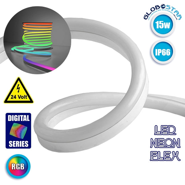 NEON FLEX LED 1m 15W/m 24V 60 SMD/m 5050 SMD 1200lm/m 120° Αδιάβροχη IP66 Digital Magic DMX Addressable UCS512C3 RGB Dimmable 22627 - ledmania.gr