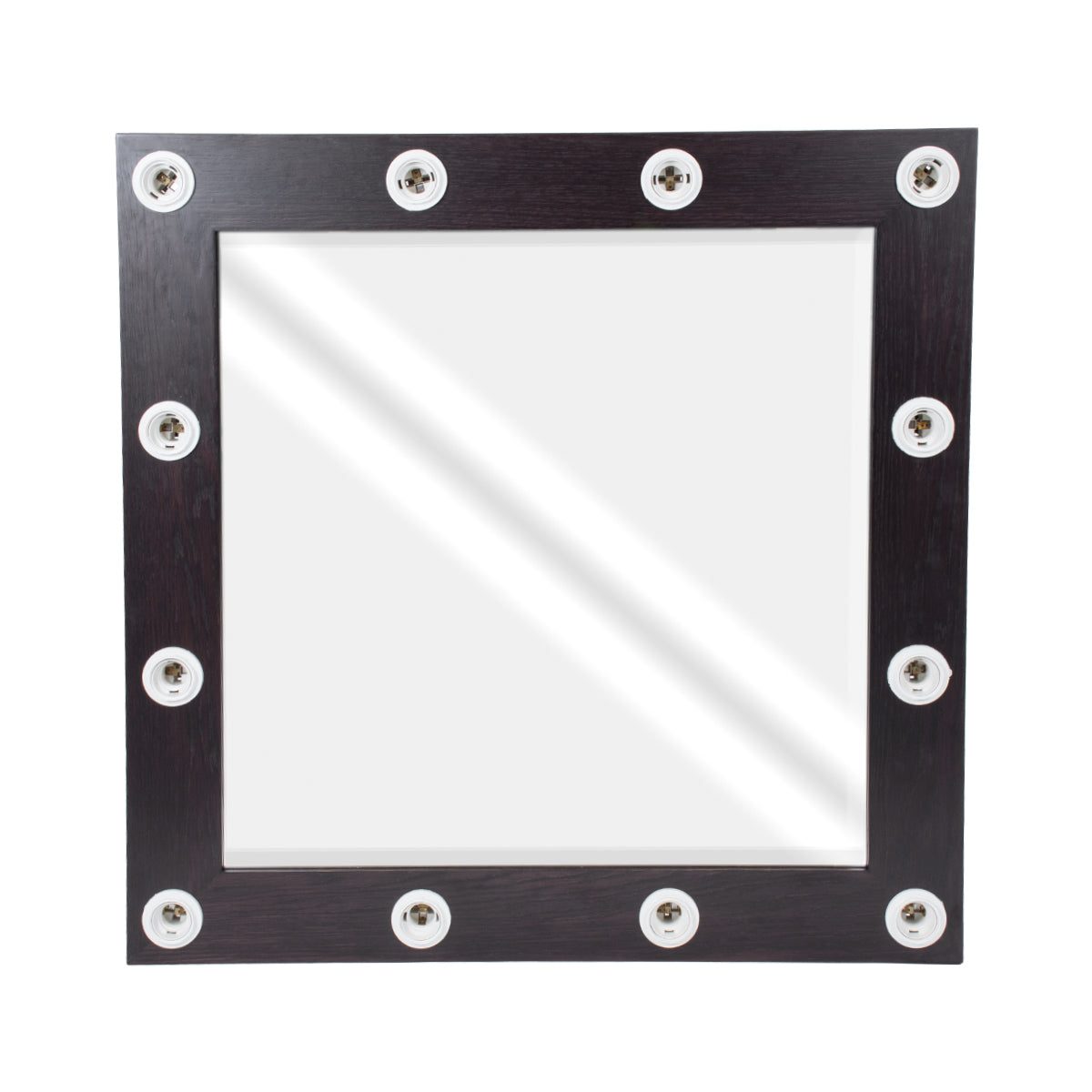GloboStar® MAKEUP MIRROR-80x80-2 Μοντέρνος Καθρέπτης Μακιγιάζ με Πλαίσιο Φυσικού Ξύλου με Διακόπτη On/Off 12 x E27 AC220-240V - Μ80 x Π7 x Υ80cm - Καφέ Wenge - ledmania.gr
