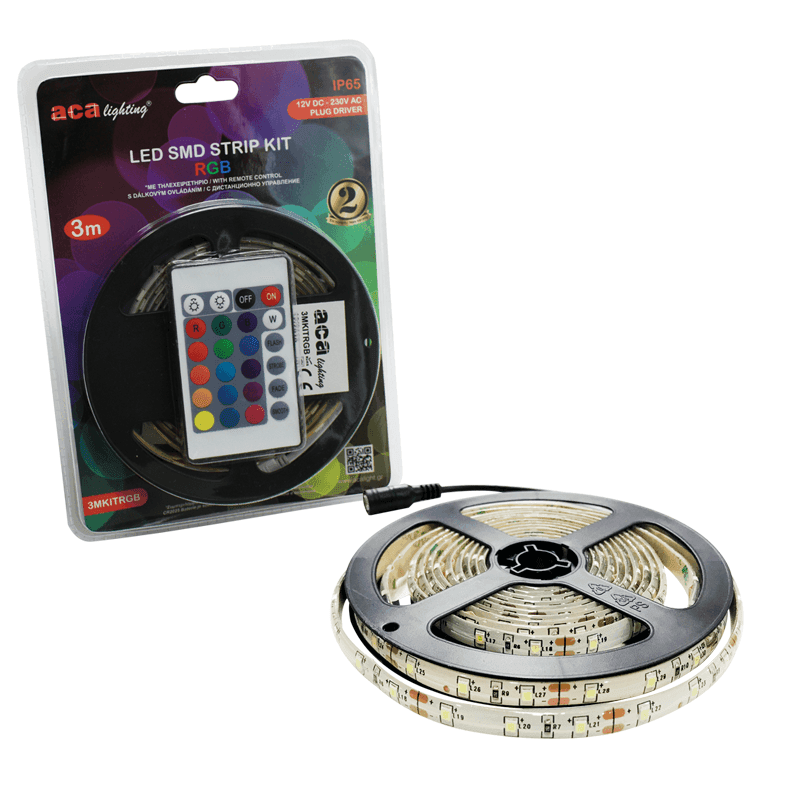 LED SMD STRIP KIT 3M IP65 RGB WITH REMOTE CONTROL & 12V DC PLUG DRIVER - ledmania.gr