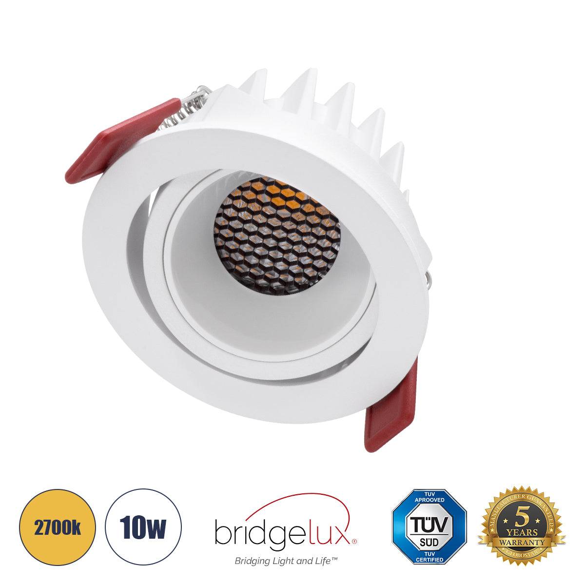 GloboStar® LEO-R 60285 Χωνευτό LED Spot Downlight TrimLess Φ8.5cm 10W 1250lm 38° AC 220-240V IP20 Φ8.5 x Υ6.6cm - Στρόγγυλο - Κινούμενο - Λευκό & Anti-Glare HoneyComb - Θερμό Λευκό 2700K - Bridgelux COB - 5 Years Warranty - ledmania.gr