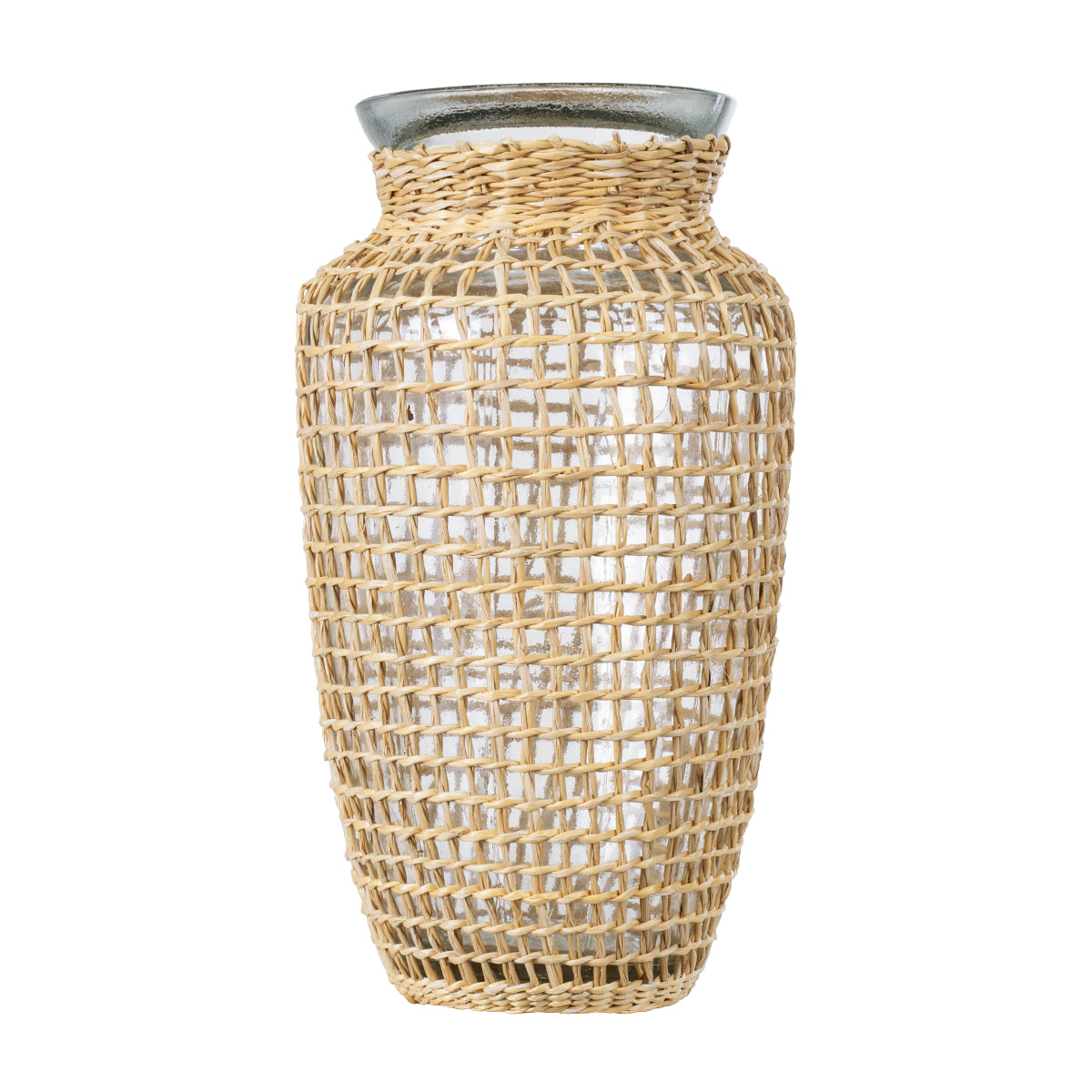 GloboStar® MANDY 35621 Διακοσμητικό Βάζο Γυάλινο Διάφανο με Μπαμπού Φ11.5 x Υ21cm - ledmania.gr