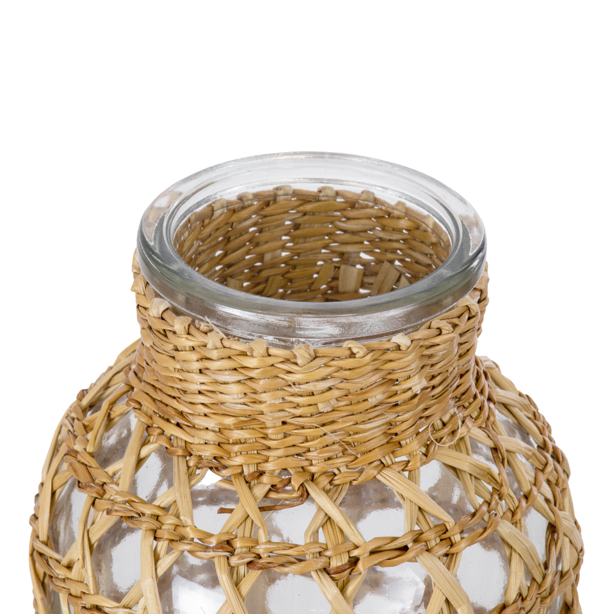GloboStar® MANDY 35626 Διακοσμητικό Βάζο Γυάλινο Διάφανο με Μπαμπού Φ10.5 x Υ20cm - ledmania.gr