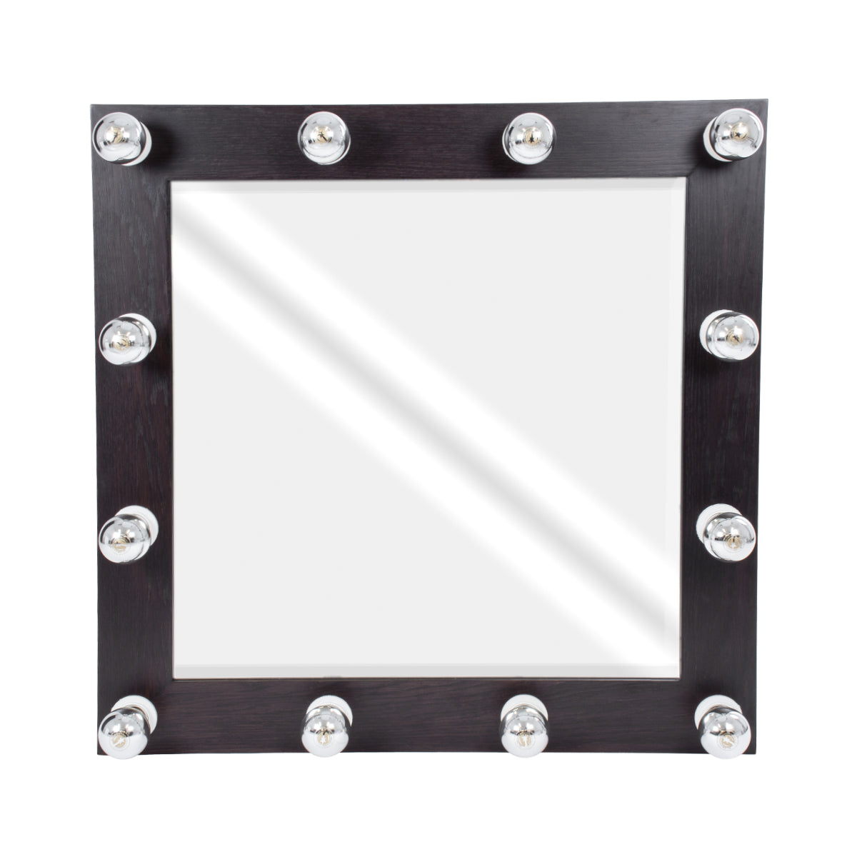 GloboStar® MAKEUP MIRROR-80x80-2 Μοντέρνος Καθρέπτης Μακιγιάζ με Πλαίσιο Φυσικού Ξύλου με Διακόπτη On/Off 12 x E27 AC220-240V - Μ80 x Π7 x Υ80cm - Καφέ Wenge - ledmania.gr